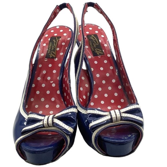 Pleaser Pin Up Couture Bettie 05 Platform Pumps 8 Slingback Peep Toe Faux Patent - Picture 4 of 8